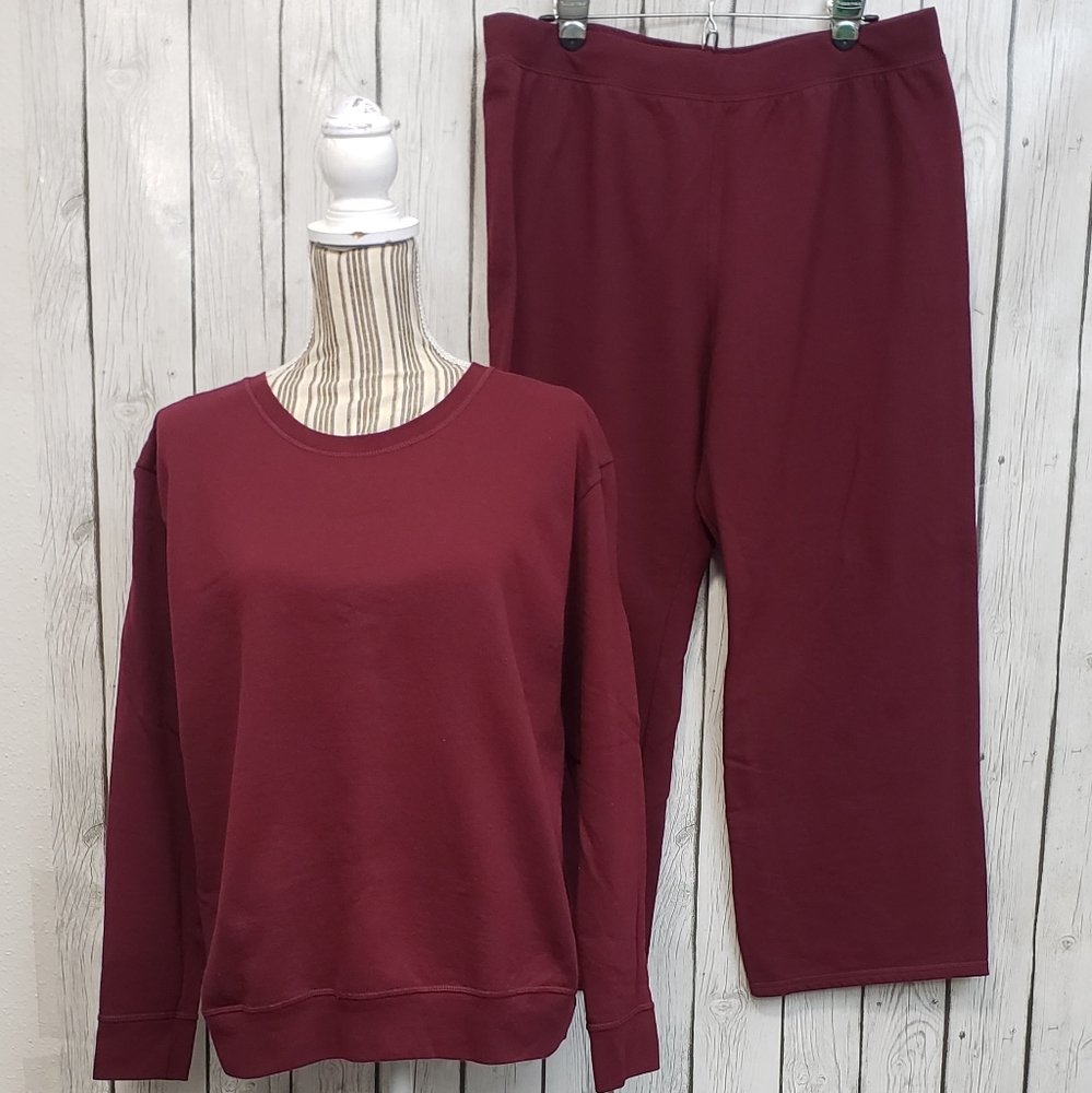 Hanes Petites Ladies Sweatshirt and Open Bottom Fleece Sweatpants, Size L petite